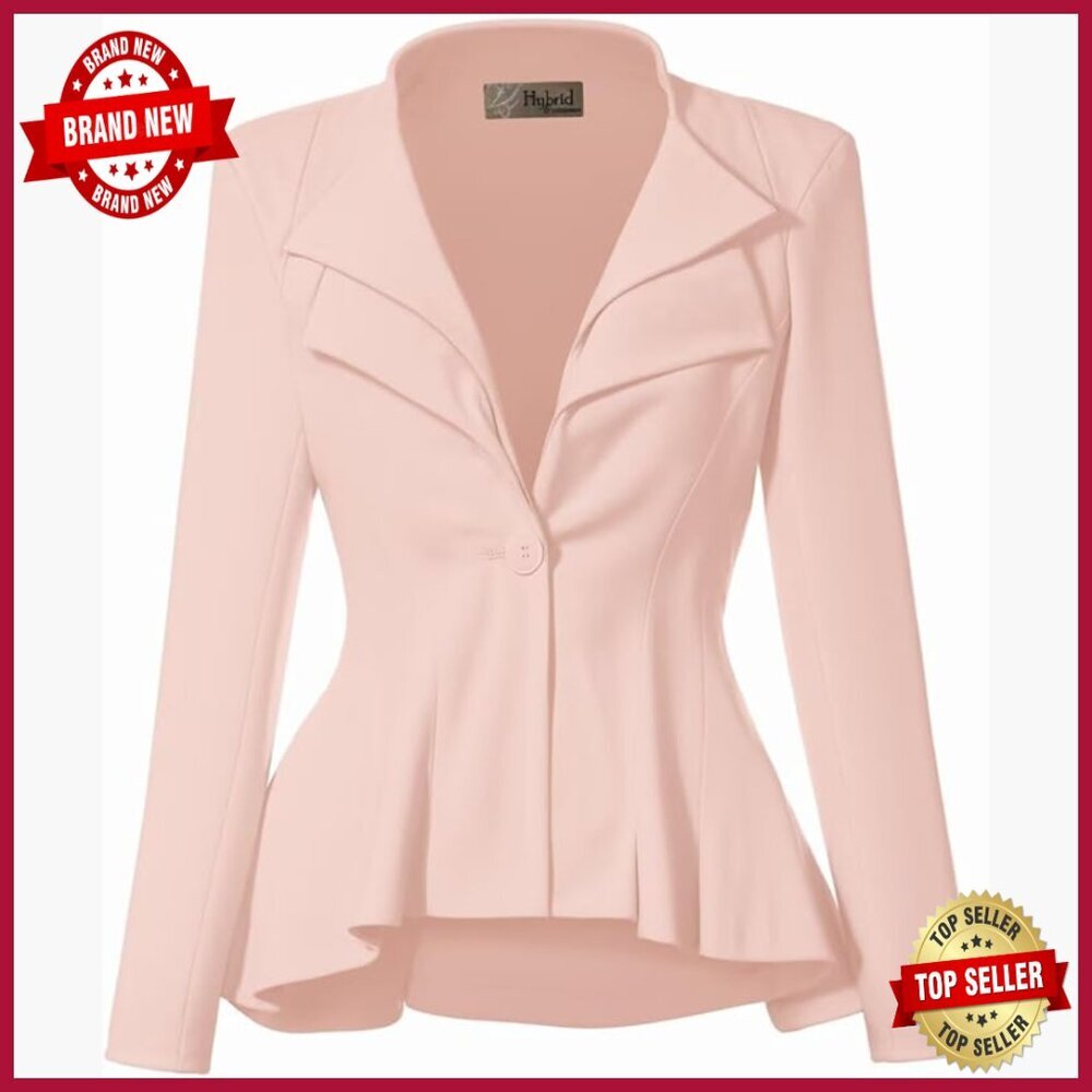 Stretch Rayon Blazer Peplum Lapel Button Office Work Dressy Regular Fit